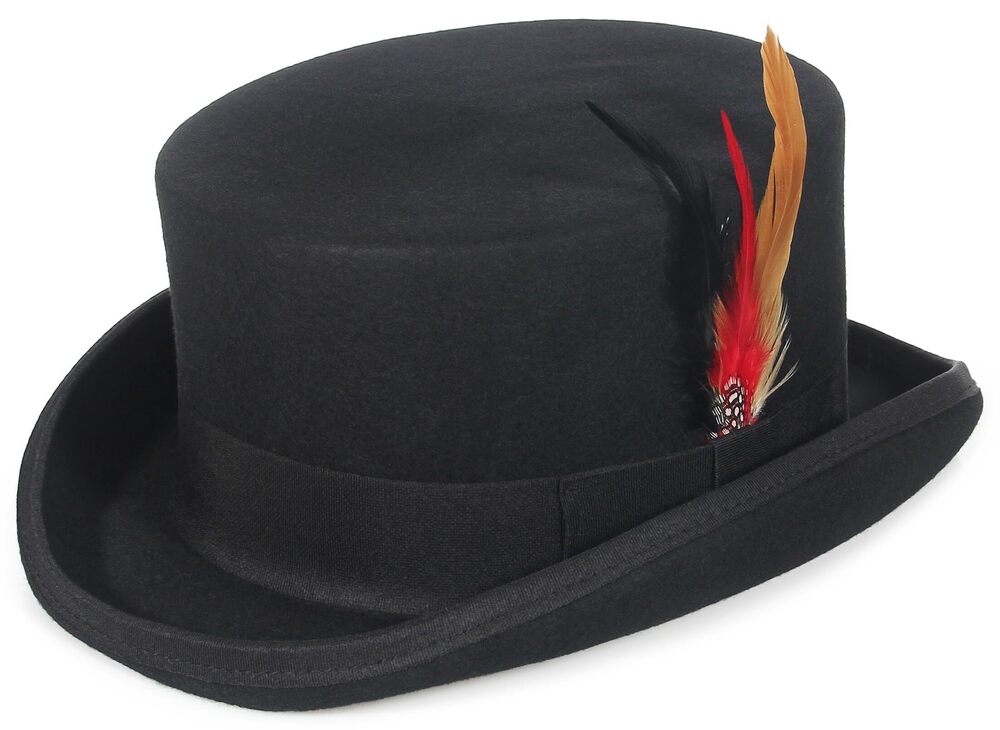 1471 100% Wool Top Hat Mad Hatter Satin Lined Black Low Top Hats for Party
